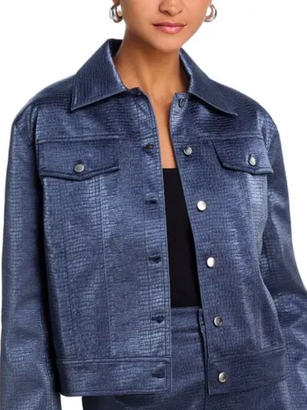 Wayf Camille Faux Leather Jacket in Metallic Navy - Picture 2 of 12